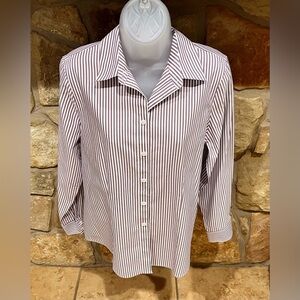 Chico's Crisp Purple & White Striped Button Down Fitted Shirt Blouse Small 4/6